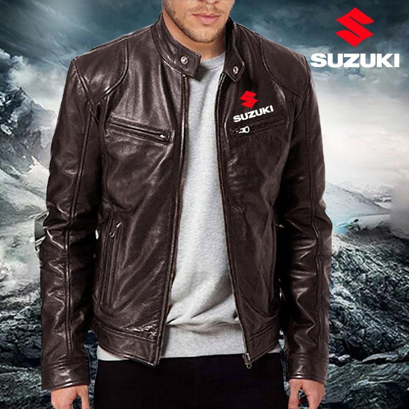 SUZUKI Áo Khoác Bomber Bằng Da Tay Dài Cổ Đứng Kiểu Vintage Thời Trang Thu Đông Cho Nam