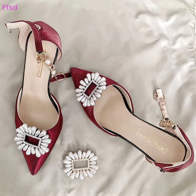 {Ffsd} Phụ Kiện Kẹp Khóa Vuông Đính Đá Trang Trí Giày Cao Gót Cho Cô Dâu Ngày Cưới * Bán Chạy