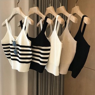Milyfashion Áo Dệt Kim Hai Dây Ôm Dáng Họa Tiết Kẻ Sọc Màu Sắc Tương Phản Thời Trang Mùa Hè
