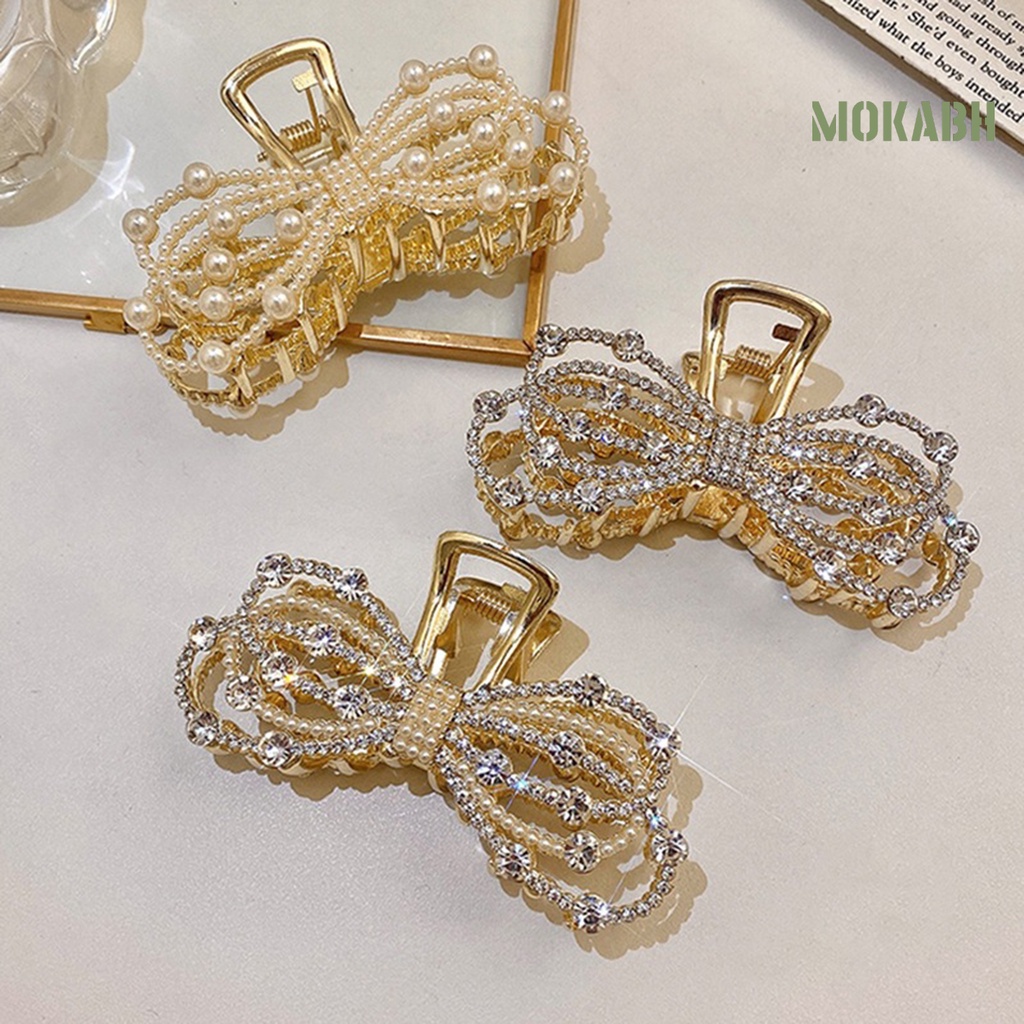 Kẹp Tóc Nơ Đính Đá Và Ngọc Trai Giả Phong Cách Hàn Quốc