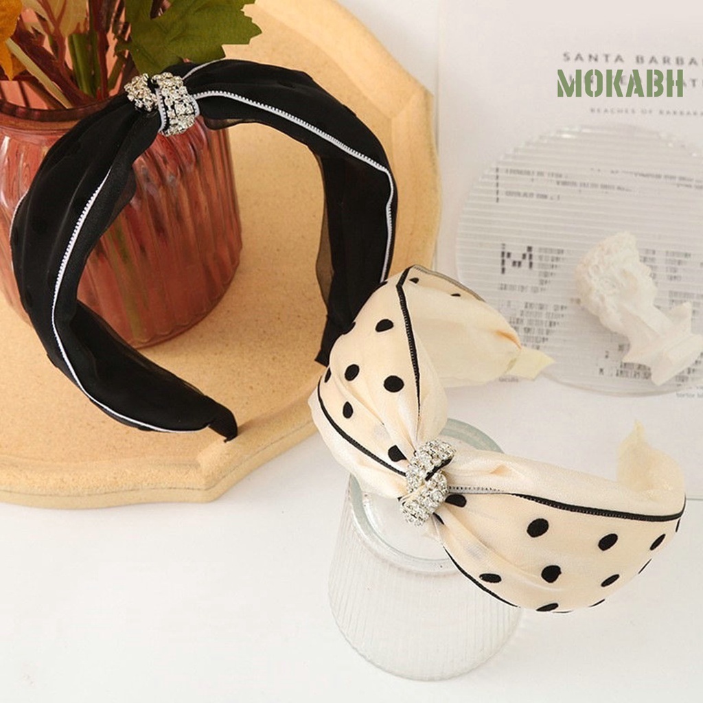 Băng Đô Cài Tóc Họa Tiết Chấm Bi Thắt Nút Phối Lưới Thời Trang Cho Nữ