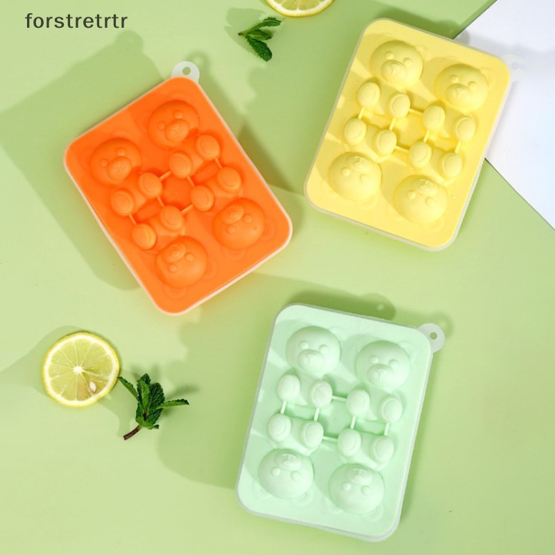 Forstretrtr Khuôn Làm Đá Viên Hình Gấu Dễ Thương Chống Văng Và Chống Rơi Kèm Khay Đựng