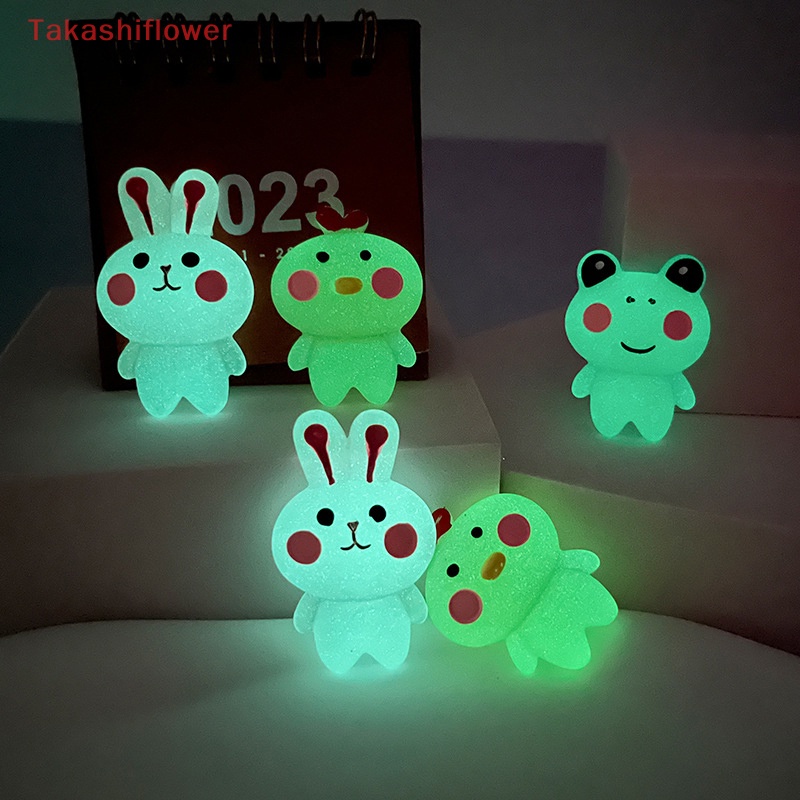 Set 2 Mô Hình Gấu / Thỏ / Ếch Hoạt Hình Dạ Quang Trang Trí Nhà Búp Bê DIY