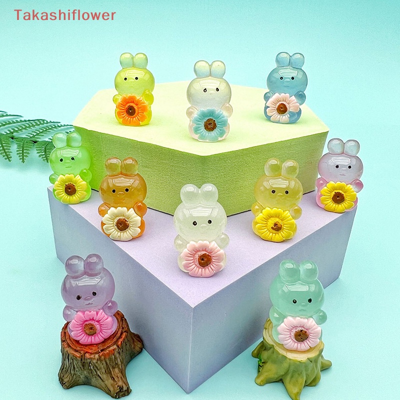 Set 2 Chú Thỏ Hoạt Hình Bằng Nhựa Resin Phát Sáng Dễ Thương Dùng Trang Trí