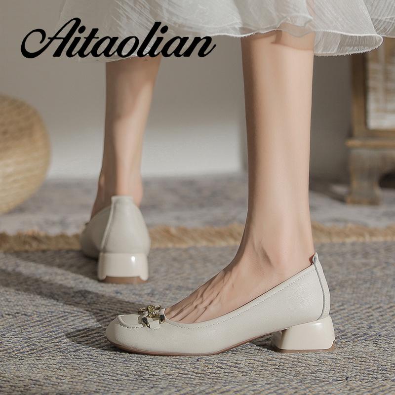 Giày Cao Gót 3.5cm Da Mềm Mũi Tròn Phong Cách retro Anh Quốc Cho Nữ