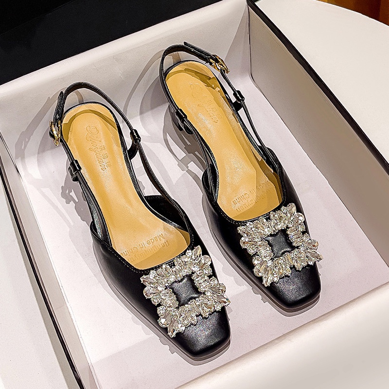 Giày Cao Gót Mũi Vuông Đính Đá Thời Trang Mùa Hè 2023 Cho Nữ