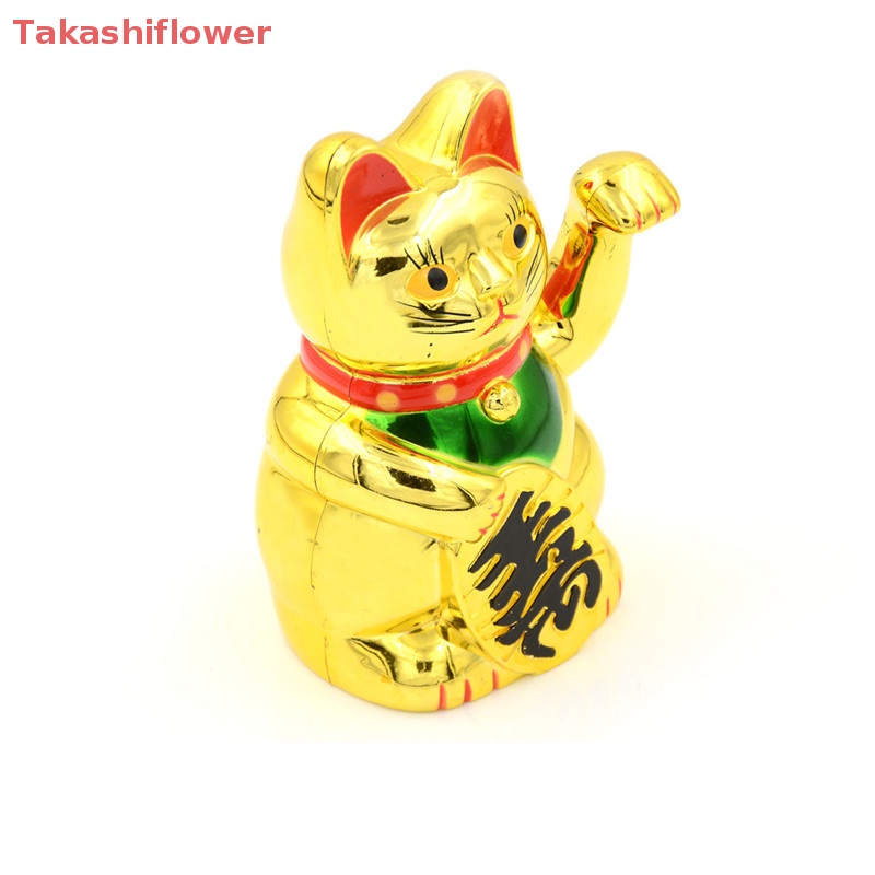 (Takashiflower) Mô Hình Mèo May Mắn Trung Quốc Viền Vàng Có Cánh Tay Chuyển Động Nhiều Màu Sắc Kèm Hộp