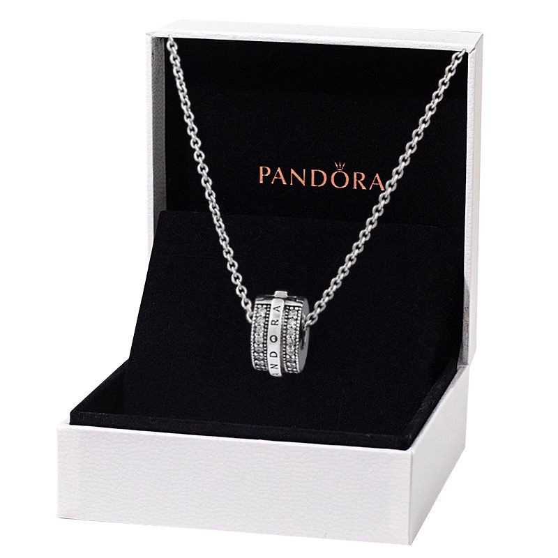 Vòng cổ Mạ Bạc 925 Mặt Hình Logo Pandora Đính Đá Zircon Thời Trang Cho Nữ
