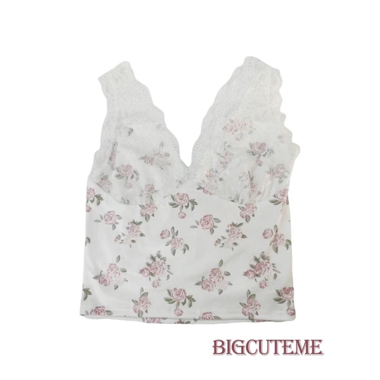 Áo Croptop Hai Dây Cổ Chữ V In Hoa Thời Trang Đường Phố Dành Cho Nữ