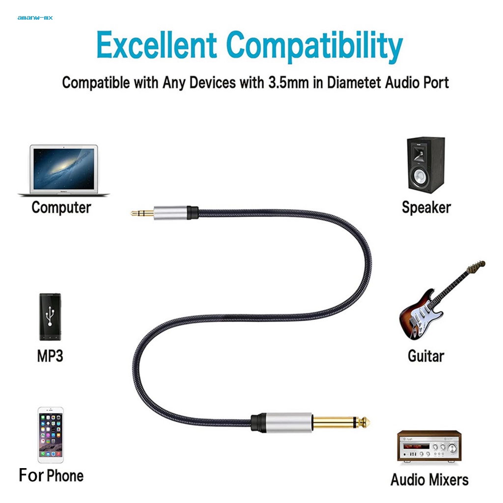 Dây Cáp Âm Thanh Truyền Tải Âm Thanh 35mm Trs Sang 65mm Ts Độ Trung Thực Cao Chống Ăn Mòn Cho Studio Guitar Amps Và Kênh 6ft