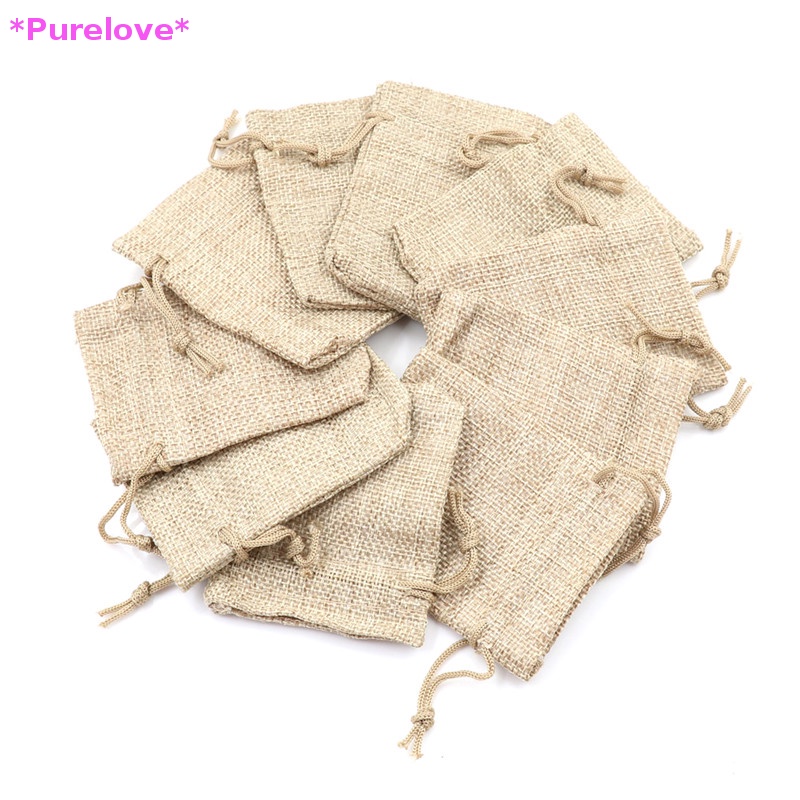 Set 10 Túi Dây Rút Vải Bố Nhỏ Xinh Trang Trí Tiệc Cưới Mới