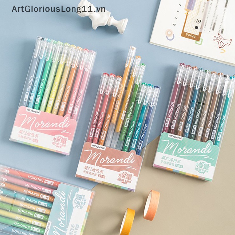 Set 9 Bút Mực Gel Ngòi 0.5mm Nhiều Màu Phong Cách Vintage