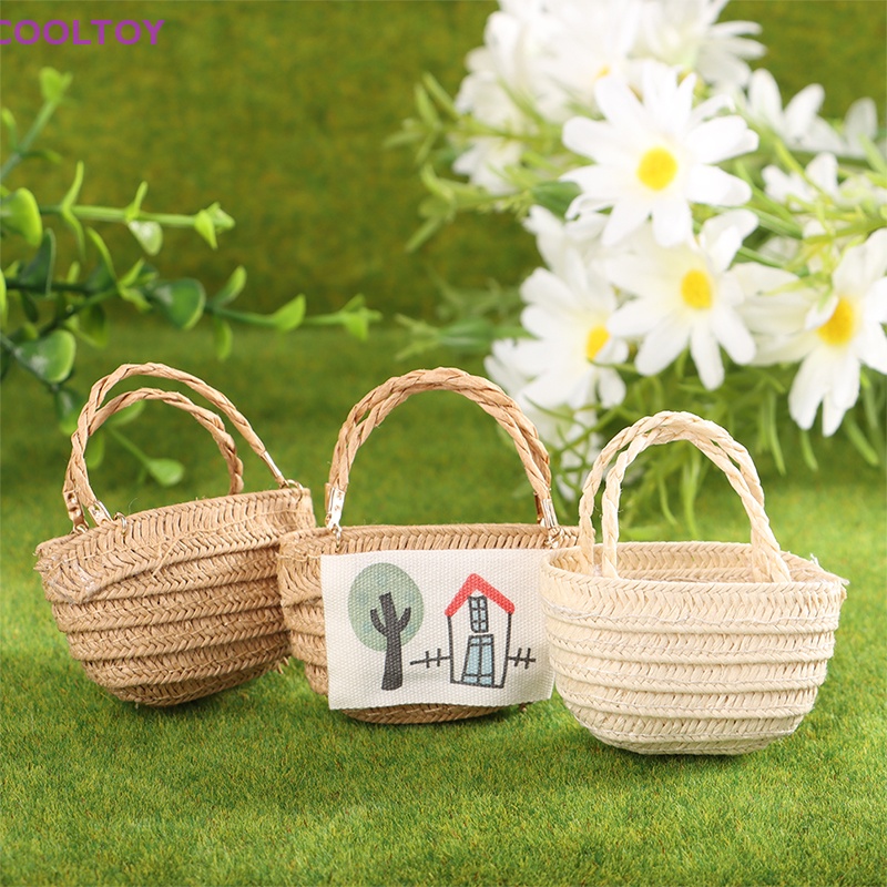 Giỏ Rơm Đan Mini Đựng Đồ Trang Trí Nhà Búp Bê Tỷ Lệ 1 / 12