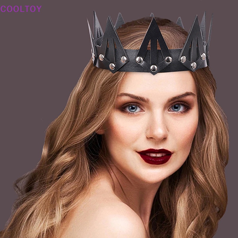 Băng Đô Cài Tóc Hình Vương Miện Bằng Da Màu Đen Phong Cách Gothic Cổ Điển