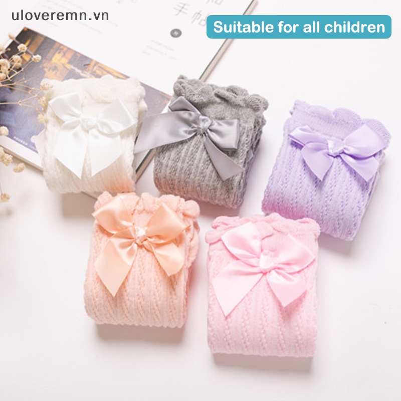 Vớ Lưới Mỏng Cao Cổ Đính Nơ Không Gót Xinh Xắn Cho Bé