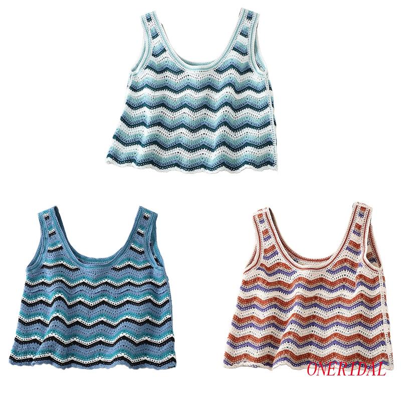 Áo Croptop Sát Nách Họa Tiết Kẻ Sọc Phong Cách Retro Thời Trang Mùa Hè Cho Nữ