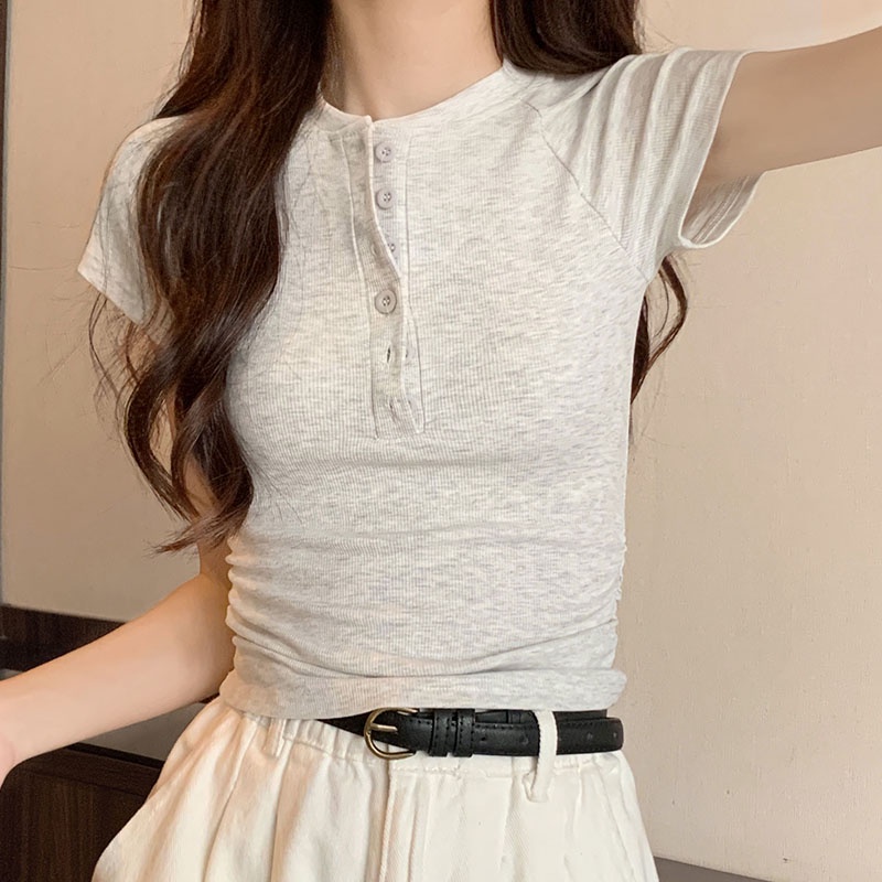 SUXI Áo Thun Tay Ngắn Màu Sắc Đơn Giản Dễ Phối Đồ Thời Trang Mùa Hè Cho Nữ