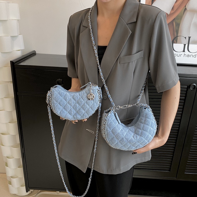 Túi Xách Denim Dây Xích Đeo Dưới Cánh Tay Thời Trang Đơn Giản Cho Nữ
