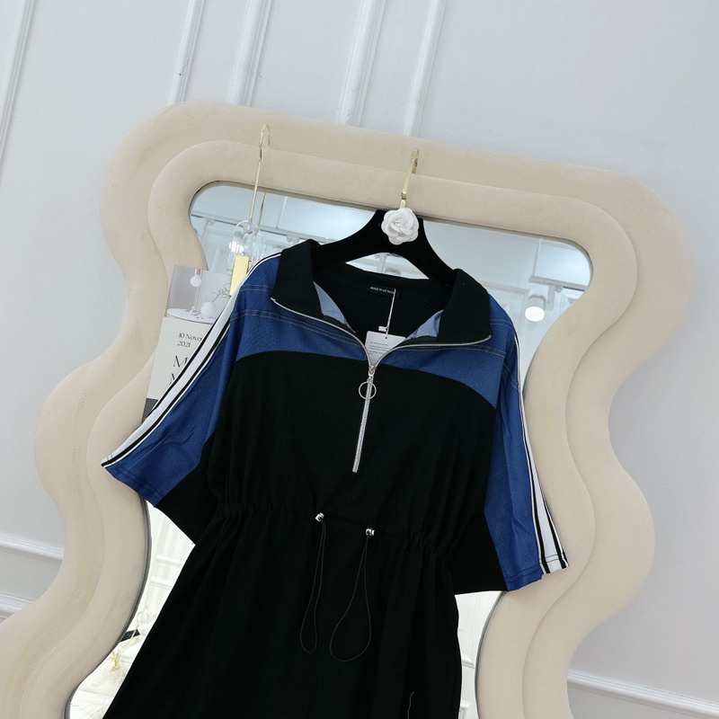 Váy đen phối bò cổ khoá chạy rót chất cotton siêu xinh