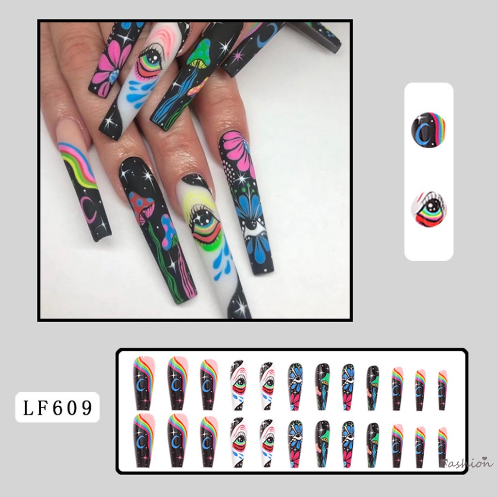 Móng Tay Giả Mỏng Che Phủ Toàn Diện Họa Tiết Hoa Nhiều Màu Sắc