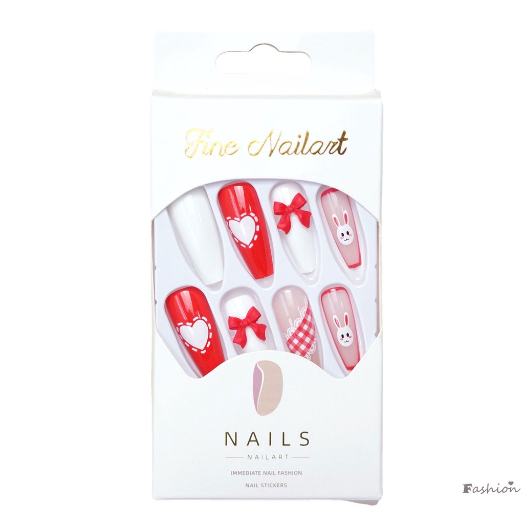 Móng Tay Giả Hình Thỏ Thắt Nơ Đỏ Dễ Thương