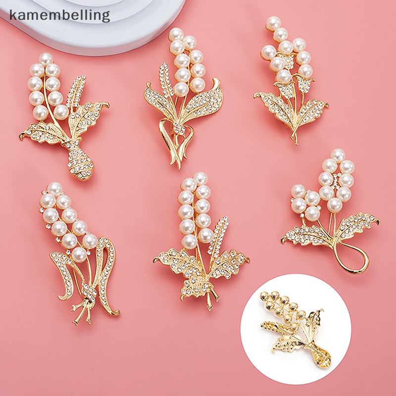 Ghim Cài Cổ Áo Hình Lúa Mạch Đính Đá Ngọc Trai Thời Trang Chống Thất Lạc Cho Nữ