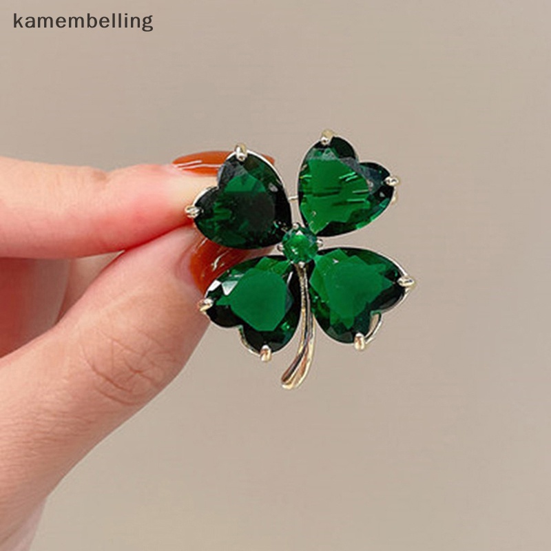 Ghim Cài Áo Hình Cỏ Bốn Lá May Mắn Màu Ngọc Lục Bảo Phong Cách Pháp Cổ Điển Dành Cho Nữ