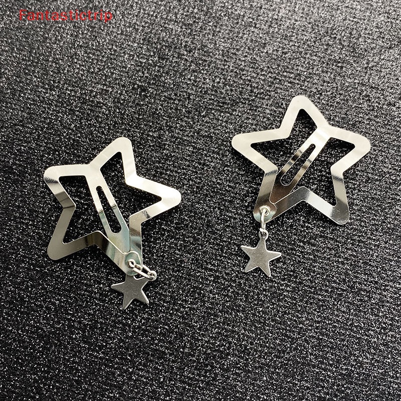 Set 2 Kẹp Tóc Hình Ngôi Sao Bằng Kim Loại Bạc Dễ Thương Cho Nữ Y2K