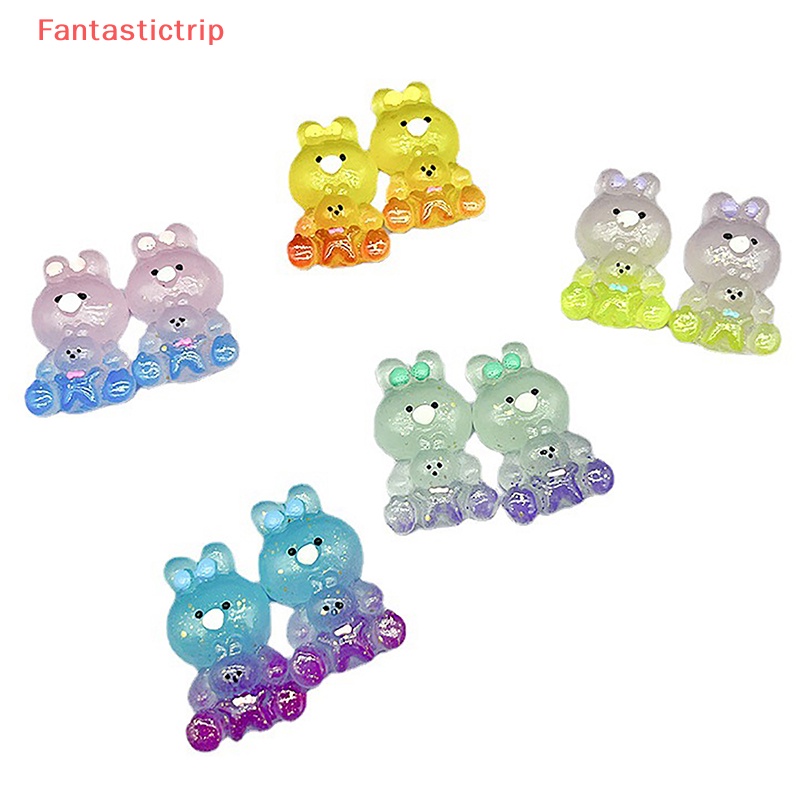 Set 2 Chú Thỏ Ba Chiều Bằng Nhựa Resin Màu Gradient Phát Quang Trang Trí Bảng Điều Khiển Xe Hơi / Nhà Cửa Mới