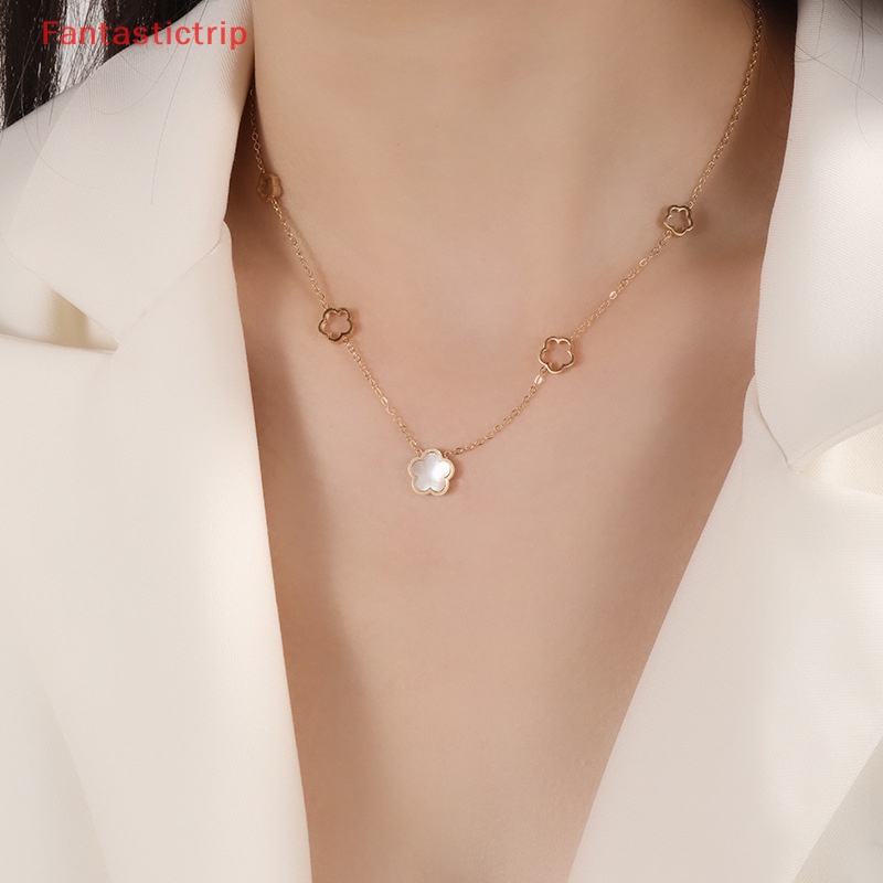 [Fantastictrip] Vòng cổ Bằng Thép Titan Mặt Hình Hoa Vỏ Sò Màu Trắng Thanh Lịch Thời Trang Cao Cấp Đa Năng Quyến Rũ Cho Nữ