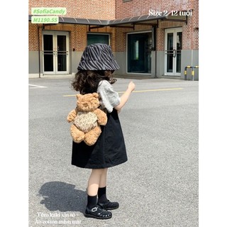 Set đầm yếm đen & áo thun xám
