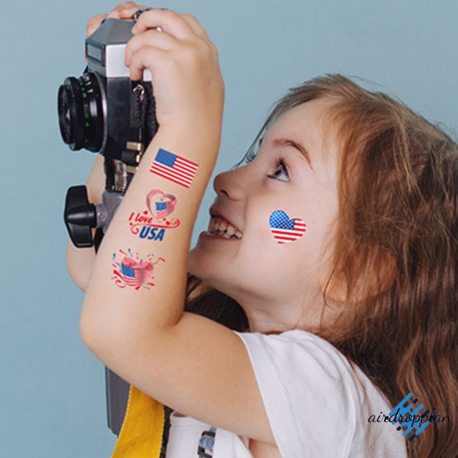 Bộ 10 Miếng Dán Hình Xăm Tạm Thời Chống Thấm Nước Hình Lá Cờ Kích Thước 6.8x12cm