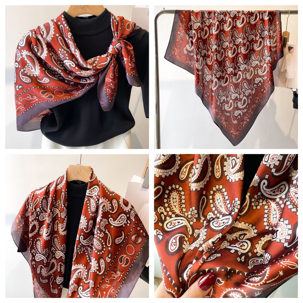 Khăn Choàng Cổ Hình Vuông 90 * 90CM Bằng Lụa In Họa Tiết Thời Trang Thu Đông Cho Nữ