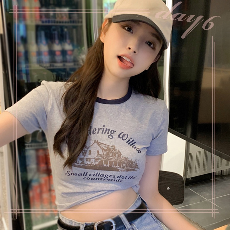 Áo Thun Nữ Ngắn Tay Cổ Tròn In Chữ Đơn Giản