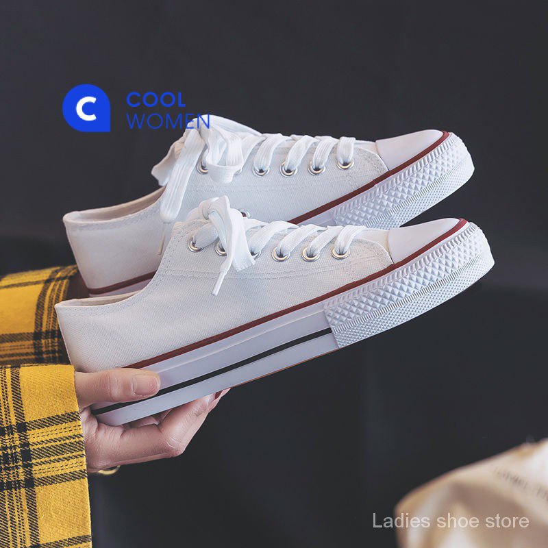 Giày thể thao vải canvas màu trắng phong cách harajuku Hàn Quốc dành cho nữ 2023