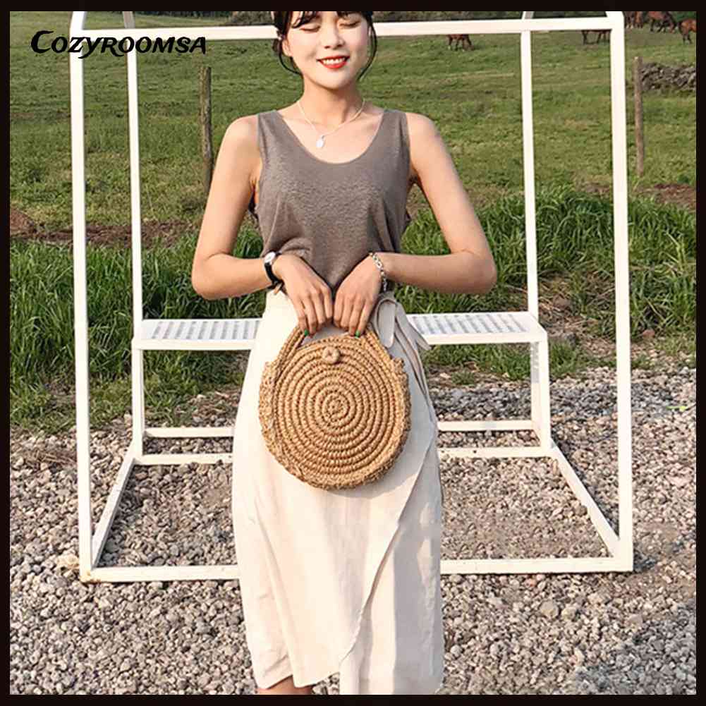 Túi cói Đan Lát Hình Tròn Thời Trang Nữ Tính