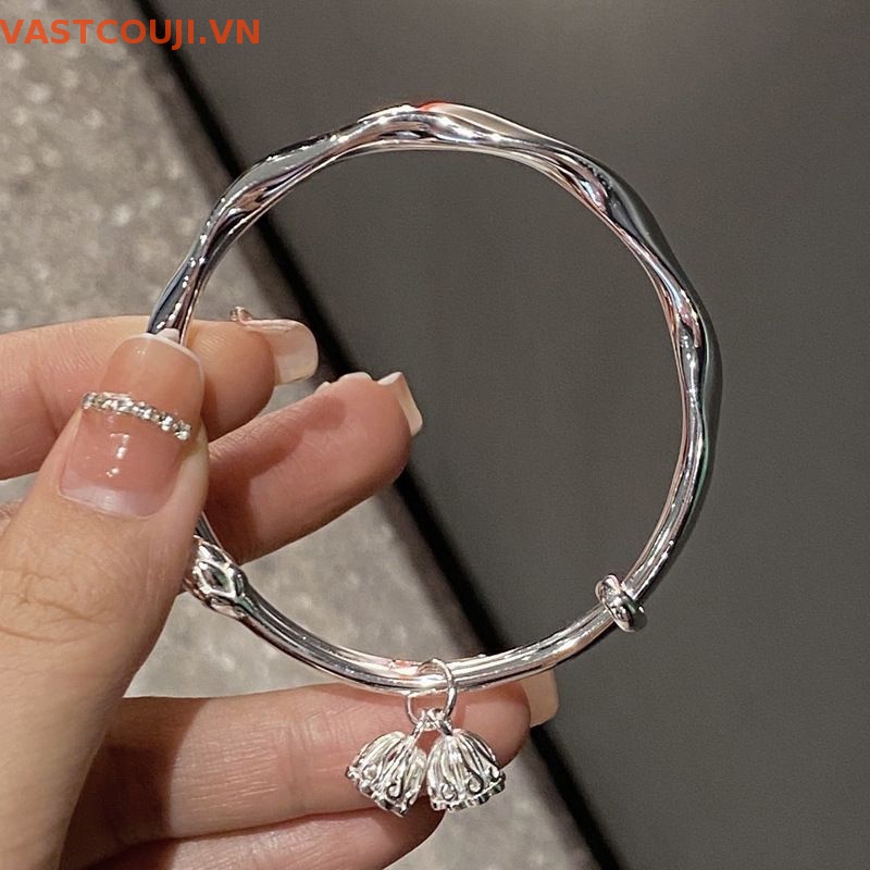 Vòng Tay Chuỗi Hạt Màu Bạc Mặt Hoa Sen Phong Cách Vintage Cho Nữ