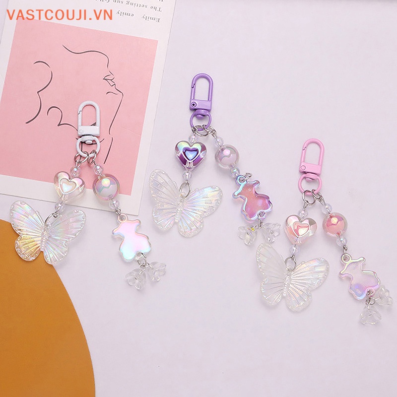 Móc Khóa Acrylic Màu Gradient Họa Tiết Bướm / Gấu Dễ Thương