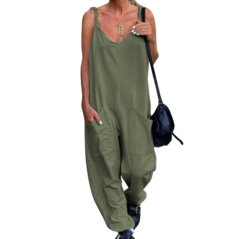 Xiangbao Áo Liền Quần Dáng Rộng Màu Trơn Đơn Giản Cho Nữ