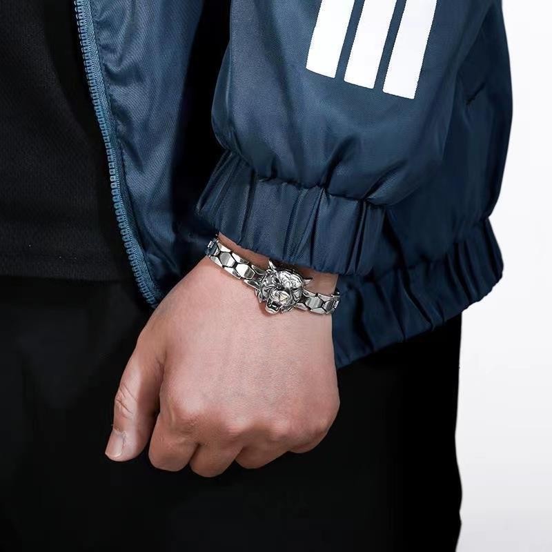 Vòng Tay Trang Sức Bằng Thép Không Gỉ Đính Đá Quý Phong Cách Hip hop Cho Nam