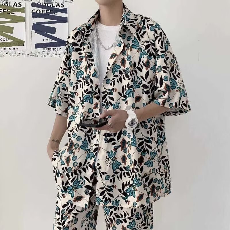 Áo Sơ Mi Ngắn Tay Dáng Rộng In Hoa Phong Cách Retro Nhật Bản Dành Cho Nữ Và Nam