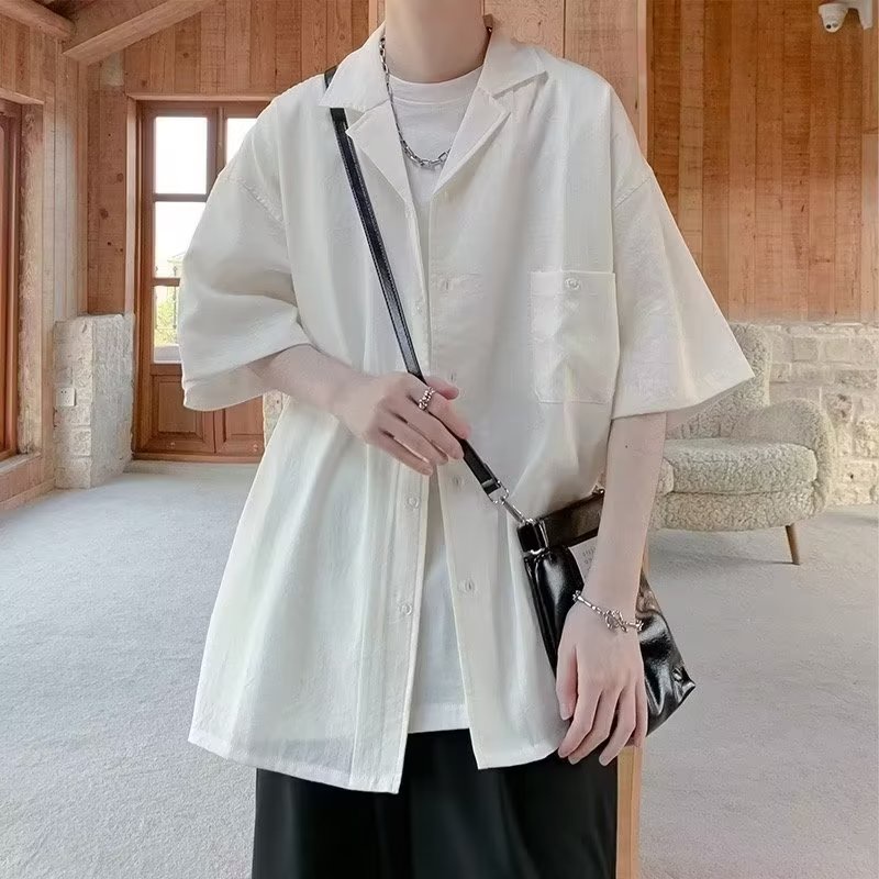 Áo Sơ Mi Tay Ngắn Dáng Rộng Phong Cách Nhật Bản Thời Trang Mùa Hè Cho Nam