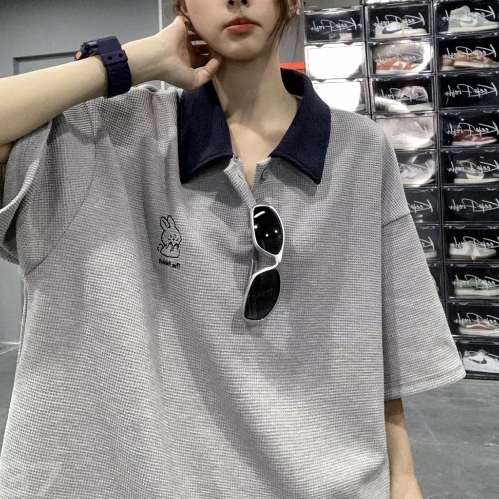 Áo Thun polo Ngắn Tay Dáng Rộng Màu Sắc Tương Phản Thời Trang Mùa Hè Cho Nam