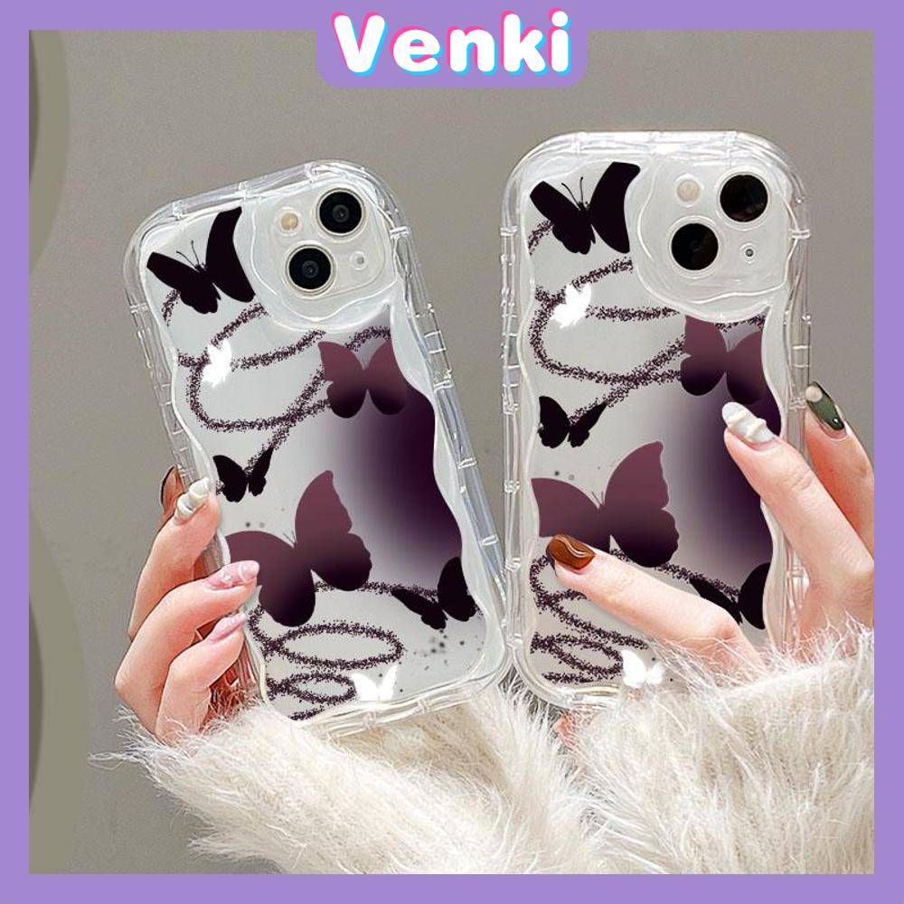 VENKI - Dành Cho Ốp Lưng iPhone 11 Ốp Viền Cong Dạng Sóng Trong Suốt TPU Túi Khí Chống Sốc Ốp Máy Ảnh Hình Bướm Màu Đen Gradient Đơn Giản Tương Thích Với iPhone 14 13 Pro max 12 Pro Max xr xs 7 8