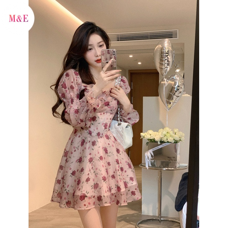 M &amp; E 2023 Thời Trang JustQin [Mặc Vào Cơ Thể Bạn] Đầm Hoa Xương Cá Màu Trơn Phong Cách Mới Mùa Hè 2023