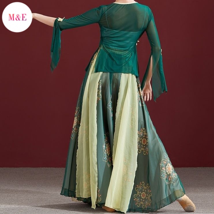 Bộ Trang Phục Biểu Diễn Múa Dân Tộc Cổ Điển Phối Ruy Băng Dáng Xòe Rộng Mẫu Mới 2023