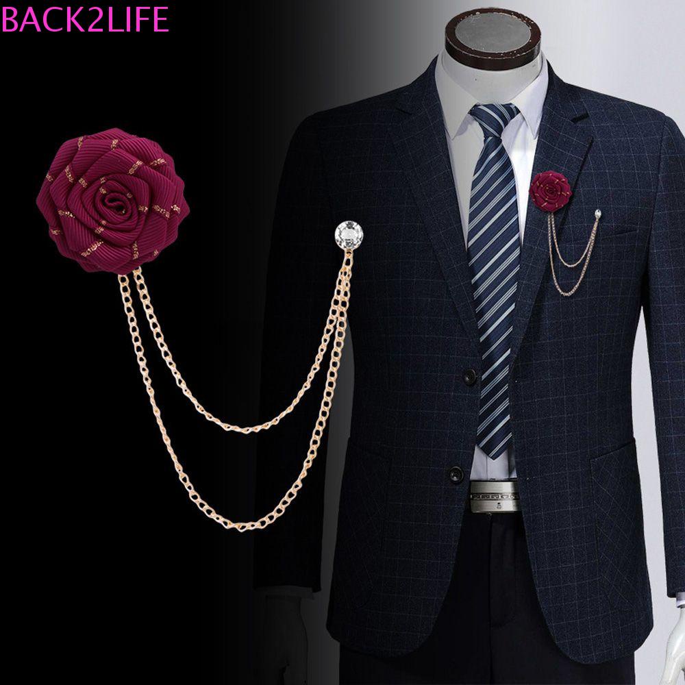 Trâm Cài Áo Hình Hoa Hồng Phối Dây Xích Kiểu Hàn Quốc Cho Nam BACK2LIFE