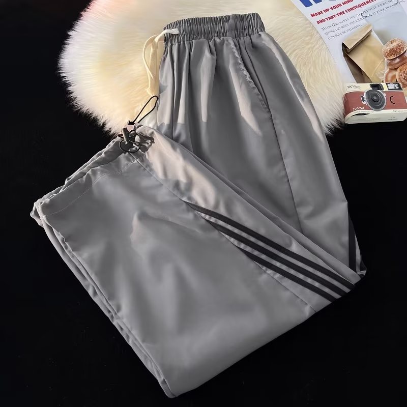 Quần Thể Thao Kẻ Sọc Dáng Rộng Phong Cách Đường Phố Mùa Hè Unisex