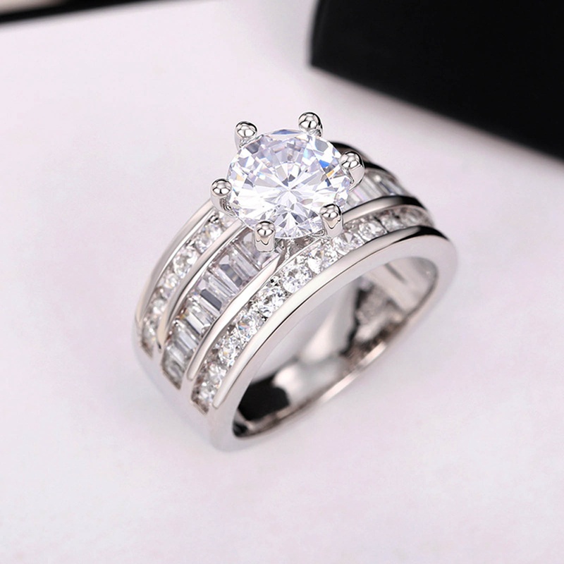 Ygt Nhẫn Cưới Đính Đá Zircon Màu Bạc Sang Trọng Cho Nữ