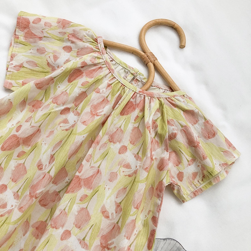 Hàng Có Sẵn Đầm Hoa Sát Nách Vải Cotton Nguyên Chất Thời Trang Mùa Hè Phong Cách Hàn Quốc Cho Bé Gái